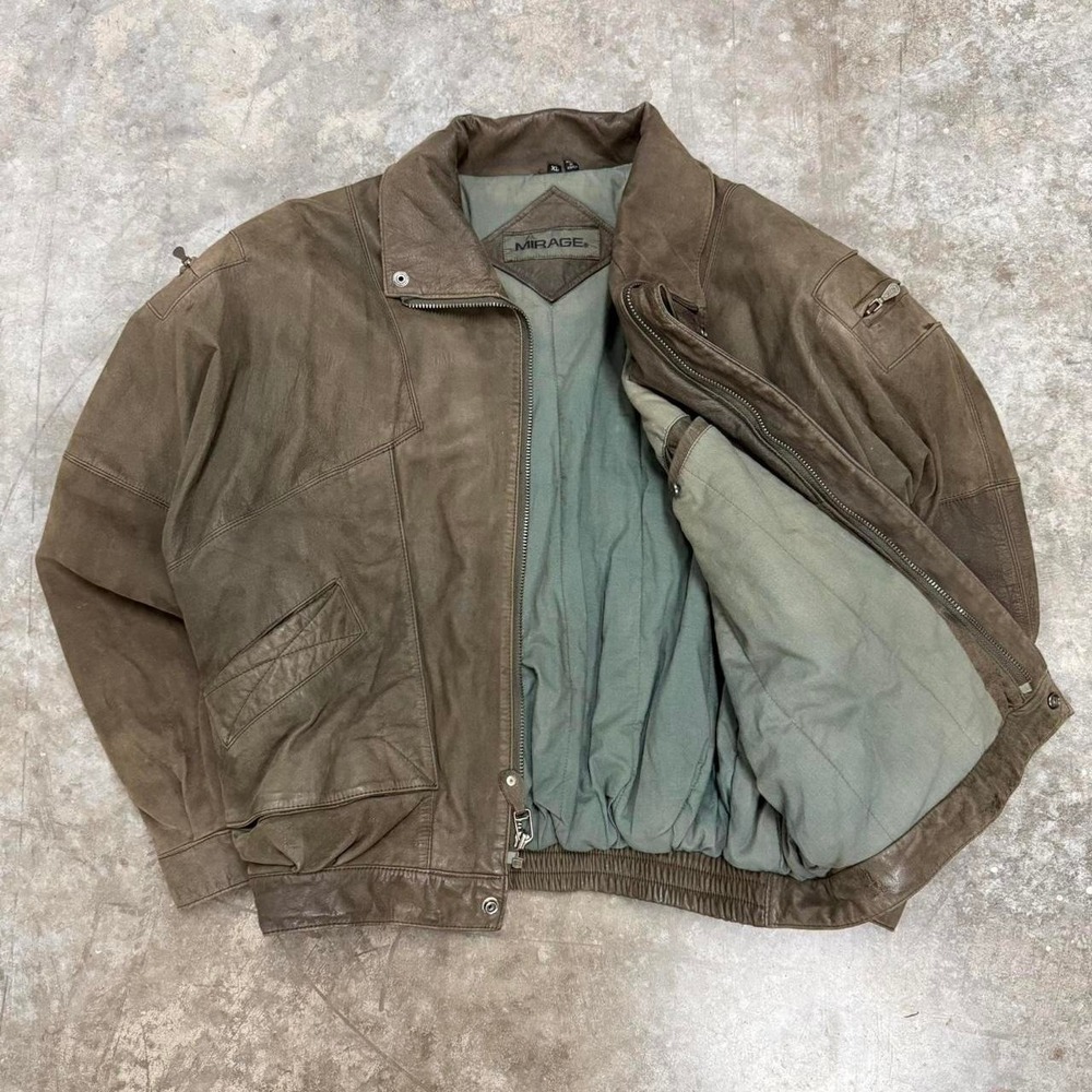 Vintage 90s Mirage Brown Leather Aviator Jacket Size XL - Picture 2 of 6
